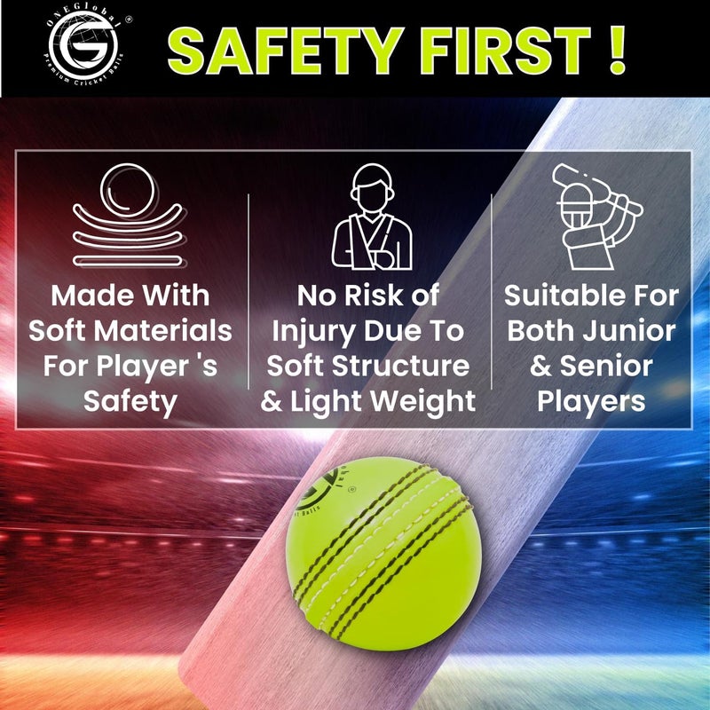 ONEGlobal Soft Rubber Cricket Ball for Practice | Outdoor & Indoor Practice Cricket Ball with Core & Stitched Seam | Realistic Feel, True Bounce & Swing for Practice, Honing Skills & Family Fun - Image 3